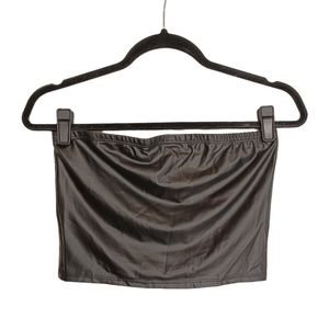 MIX MATCHY Faux Leather Black Strapless Bandeau Tube Top Large